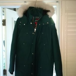 Moose Knuckles Forest Green Parka with White Fur Hood